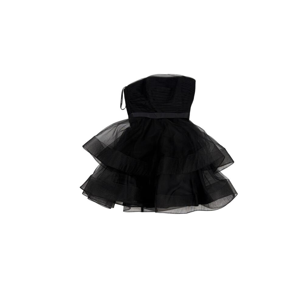 Jovani Black Strapless Ruched Tiered Tulle Fit & Flare Mini Cocktail Dress - Picture 4 of 6